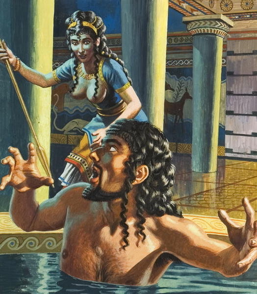 Clitemnestra mata a Agamenón (dib. de Roger Payne)